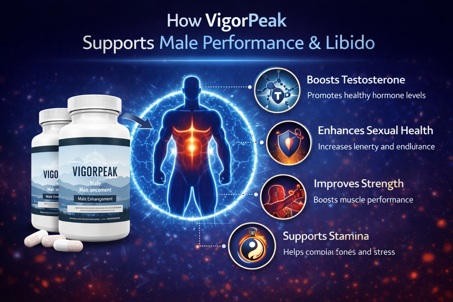 How VigorPeak supports male performance and libido — boosts testosterone, enhances sexual health, improves strength, and supports stamina